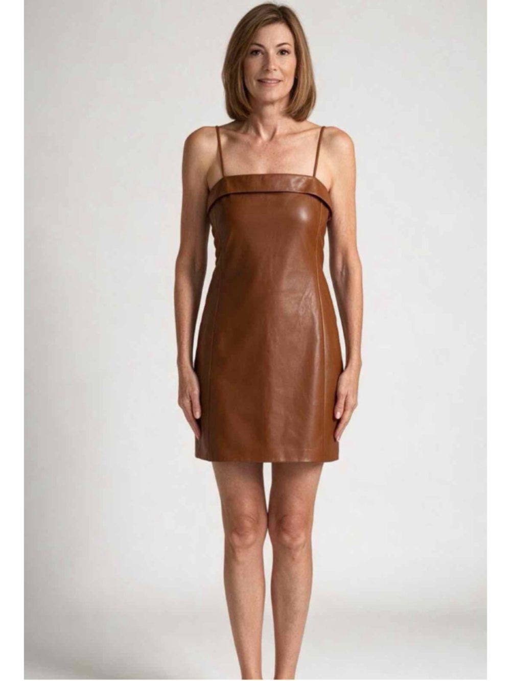 NWT Alice + Olivia Kelly Vegan Leather Mini Dress Brown Camel Size 8
